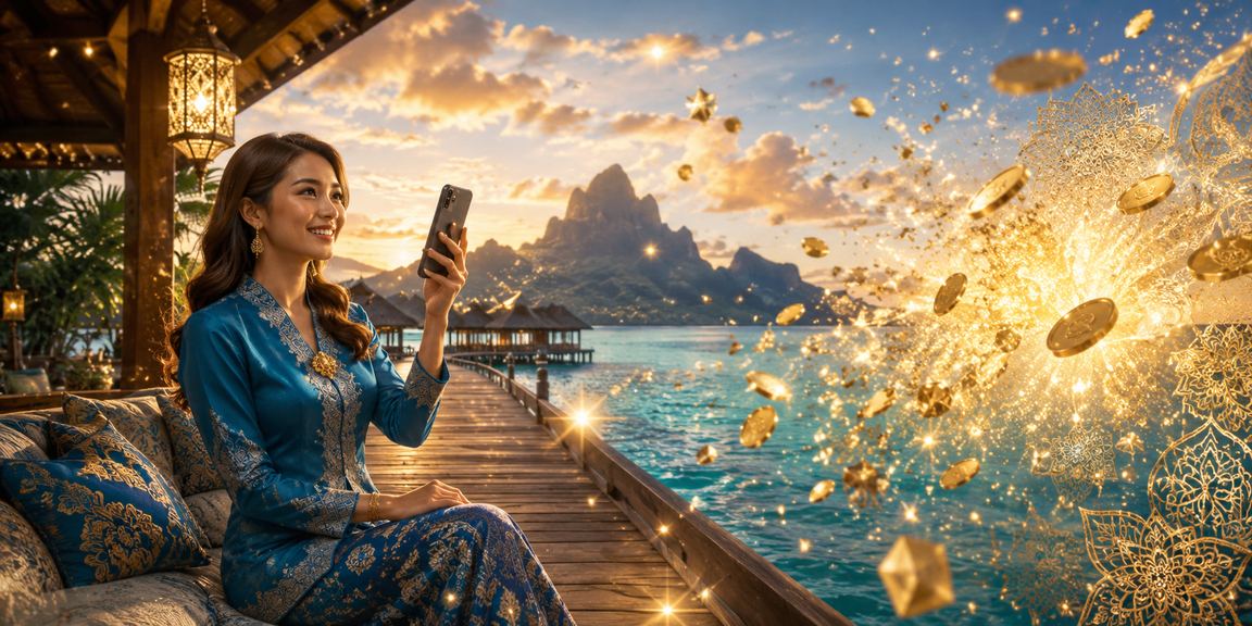 Pengguna kasino mudah alih di Sabah Malaysia dengan pakaian tradisional